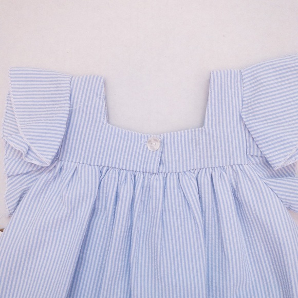 Seersucker & bright pink pom-pom trim dress (3T) - Picture 12 of 16